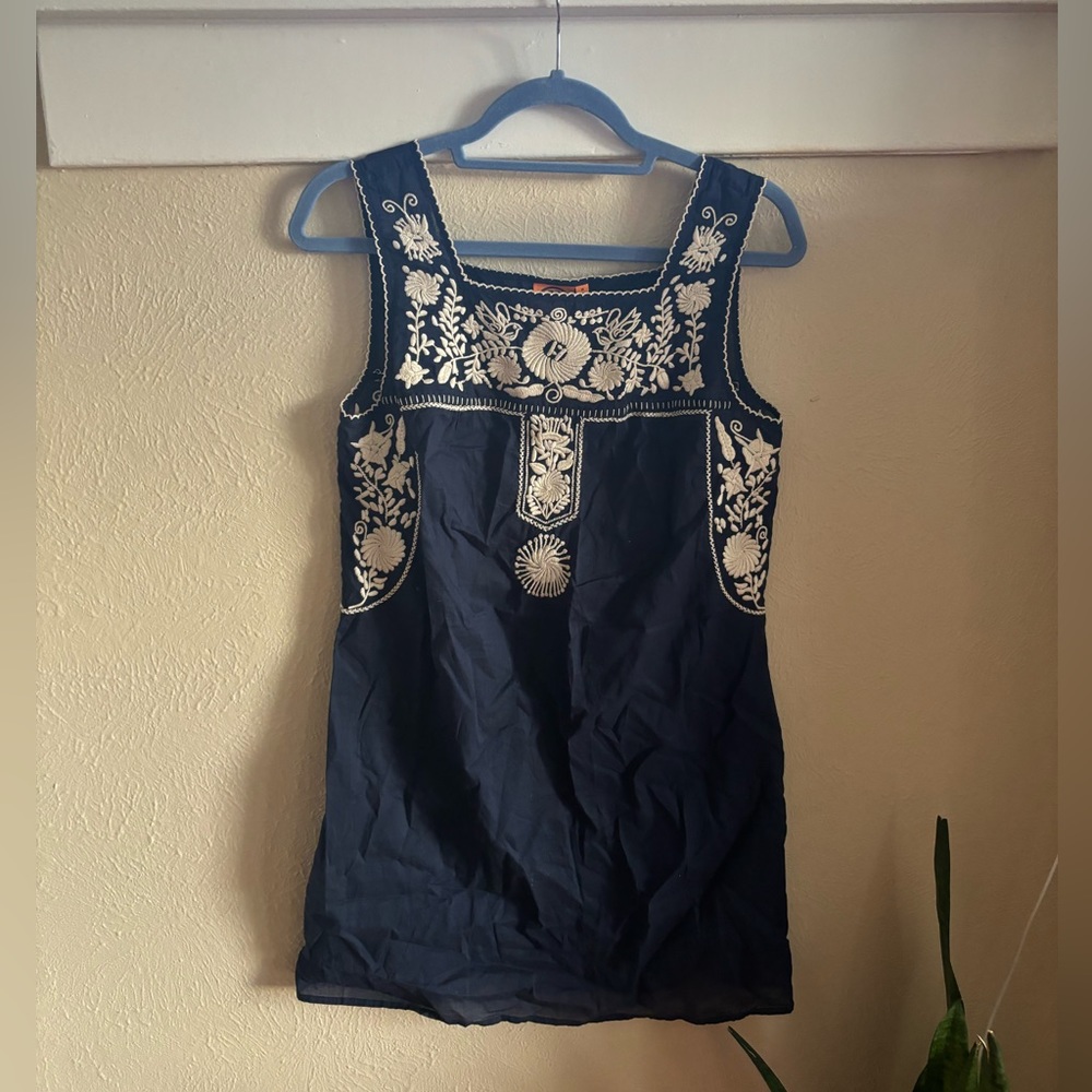 Embroidered navy & white Tory Burch beach cover up
